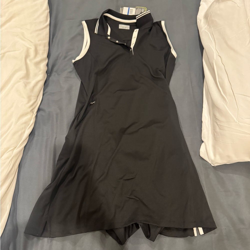 Callaway Black Sleeveless Polo Tennis Dress with White Trim